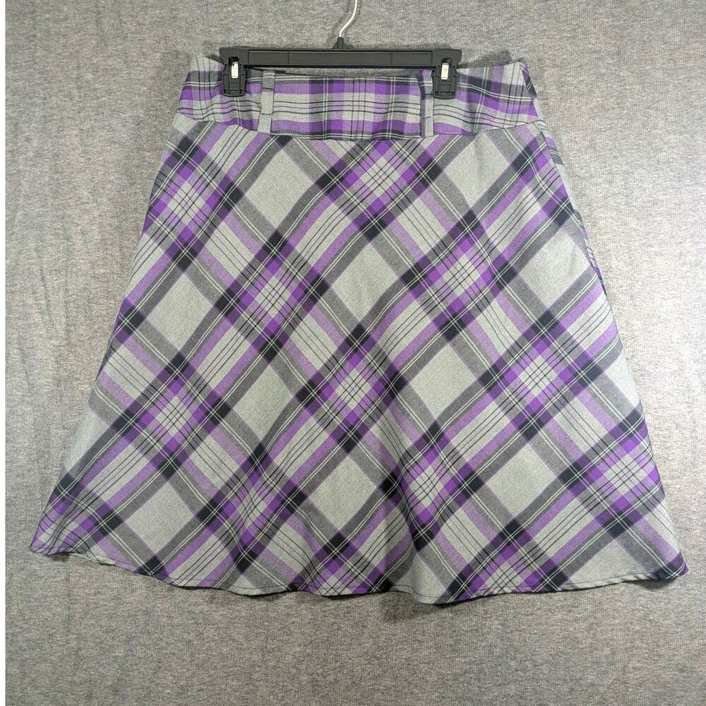 East 5th Women's Purple Gray Plaid‎ Midi Skirt with Liner Size 14 Petite